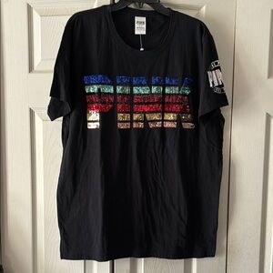 NWOT PINK Victoria's Secret Rainbow Bling Black Short Sleeve Tee size Large